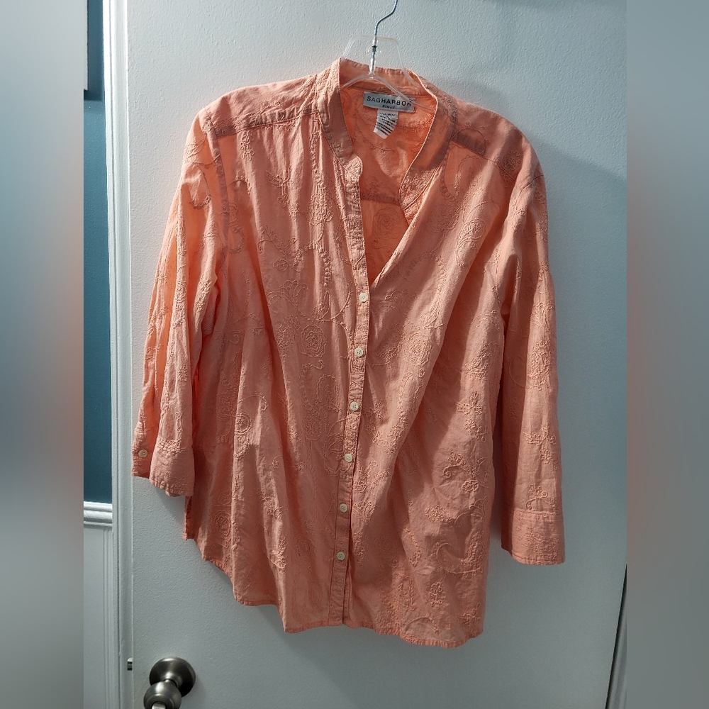 Peach Sag Harbor Coral Blouse 1X